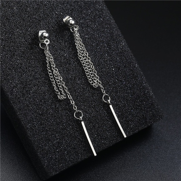 2/$20! Silver Studs w/Draped Chain & Vertical Bar - Picture 4 of 8